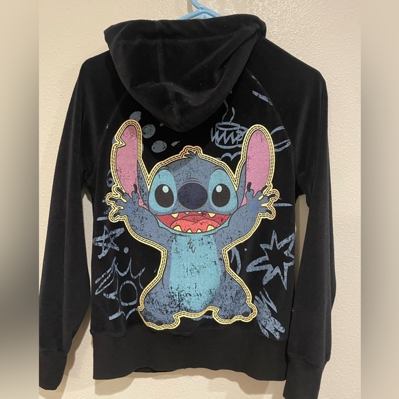 Disney Parks Black Velour hoodie with Stitch Design - Picture 3 of 3